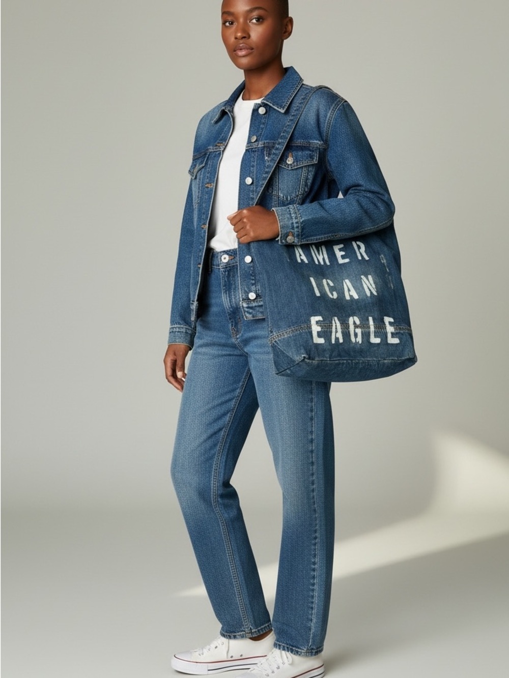 American Eagle Outfitters Denim Tote in Blue with White Logo